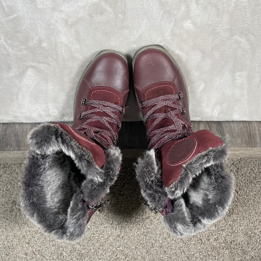 Santana Canada Women's Boots‎ Waterproof Fur Winter Snow Outdoor 8_39 Maroon - Picture 9 of 9